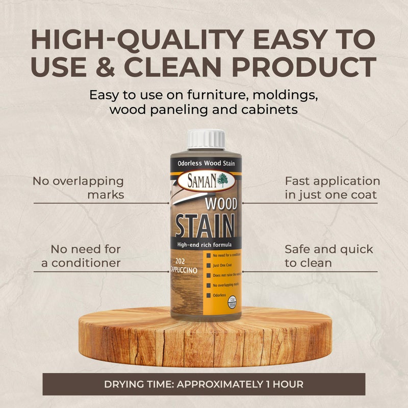 SamaN Interior Water Based Wood Stain - Natural Stain for Furniture, Moldings, Wood Paneling, Cabinets (Cappuccino TEW-202-12, 12 oz) - Image 5
